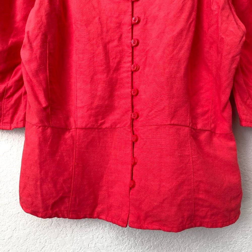 Something Navy Linen Blend Front Button Puff Slee… - image 4